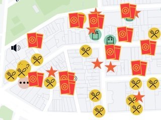 This downtown map guides visitors through the neighborhood small businesses