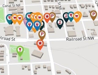 Interactive map of downtown shopping, dining and attractions